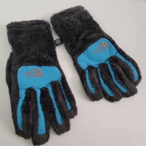 North Face Womens Denali Thermal Fleece Gloves Black Teal 5 Finger XSmall
